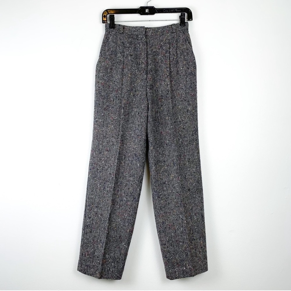 Vintage 60s 70s Tweed Wool Pants Trousers XS High Rise Pleated Ankle Gray